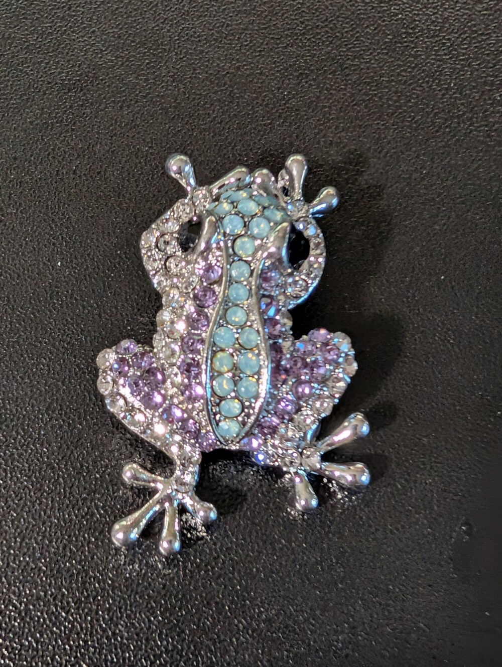 Crystal Frog Brooch - Purple and Light Blue Accent